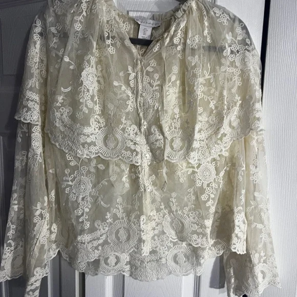 House of Harlow 1960 Cream Lace Overlay Blouse - Picture 6 of 14